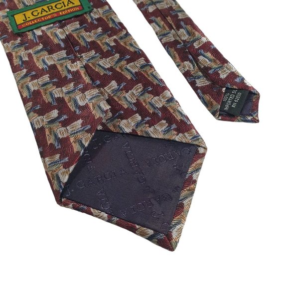 J Garcia Mens Designer Necktie Vintage Collectors Edition Maroon Blue Office - Picture 5 of 5